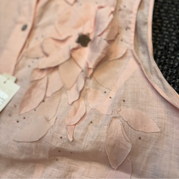NWT Edward Woman 2X Linen Button Shirt Top Pink Flower appliqué beaded - Picture 12 of 12